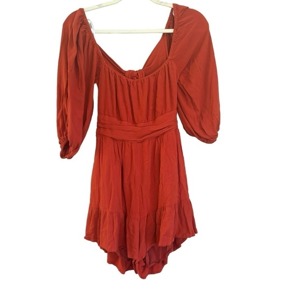 Lulu’s Bohemian Puff Sleeve Backless Bow Flounce Romper Women’s Small Western - Picture 2 of 16